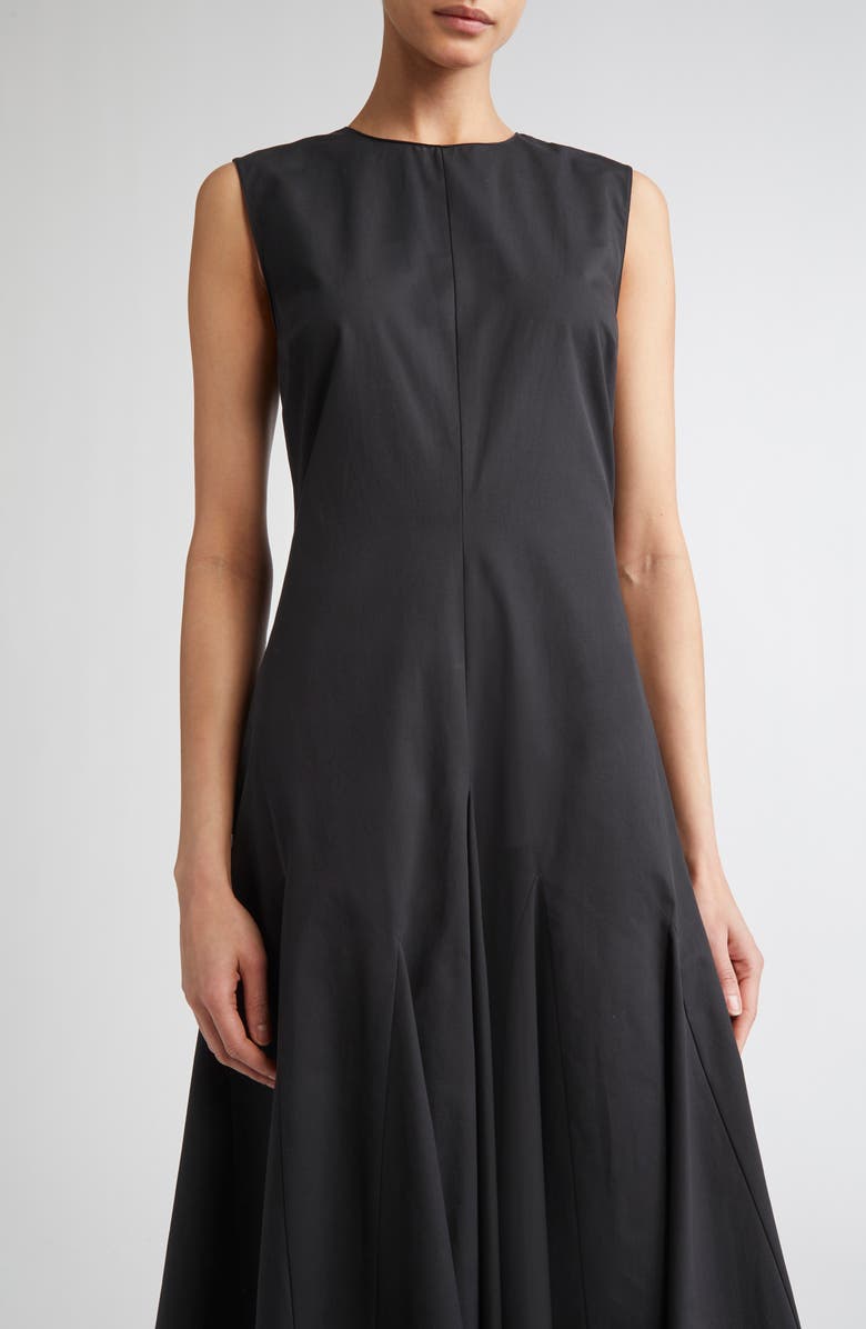 FFORME Colette Godet Flared Cotton Poplin Midi Dress, Alternate, color, Black