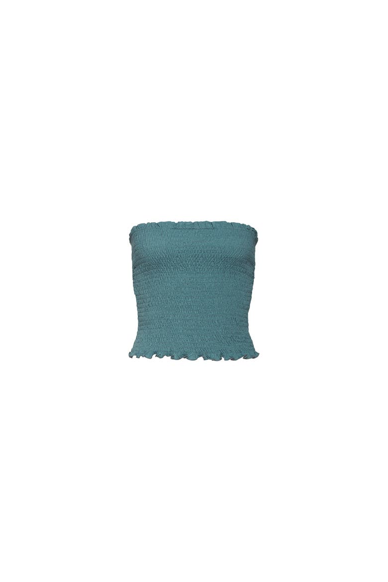 Smocked Strapless Top, Alternate, color, Teal