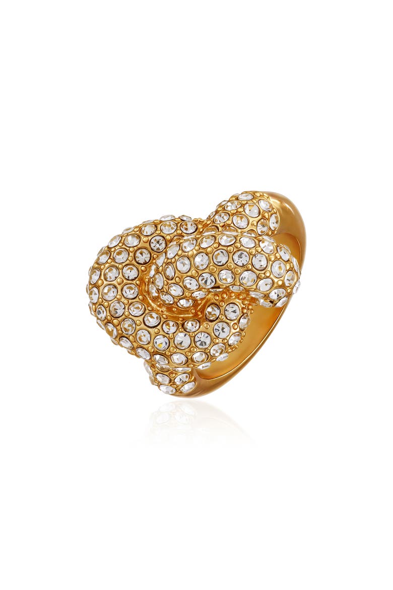 Pavé Crystal Knot Cocktail Ring, Main, color, GOLDTONE