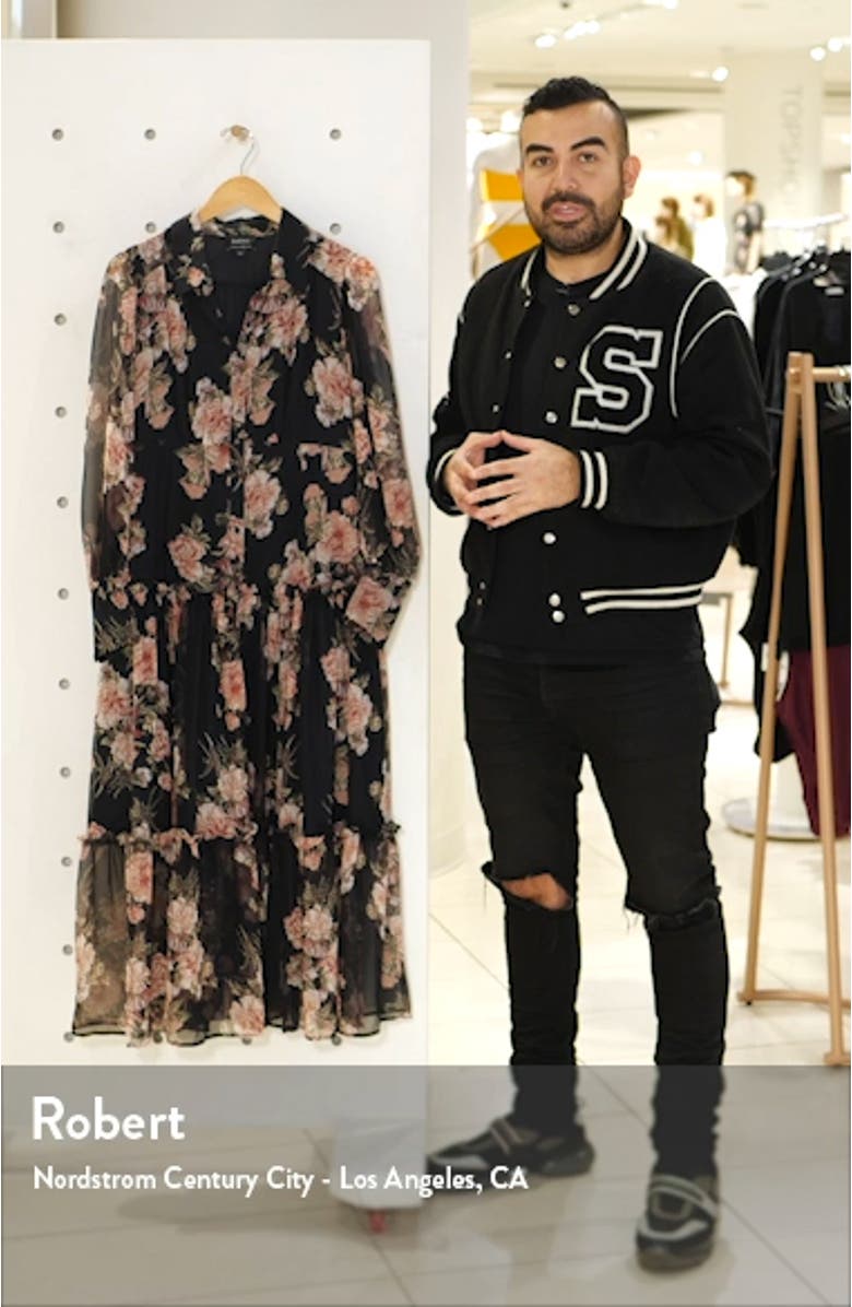 Floral Print Long Sleeve Chiffon Dress, sales video thumbnail