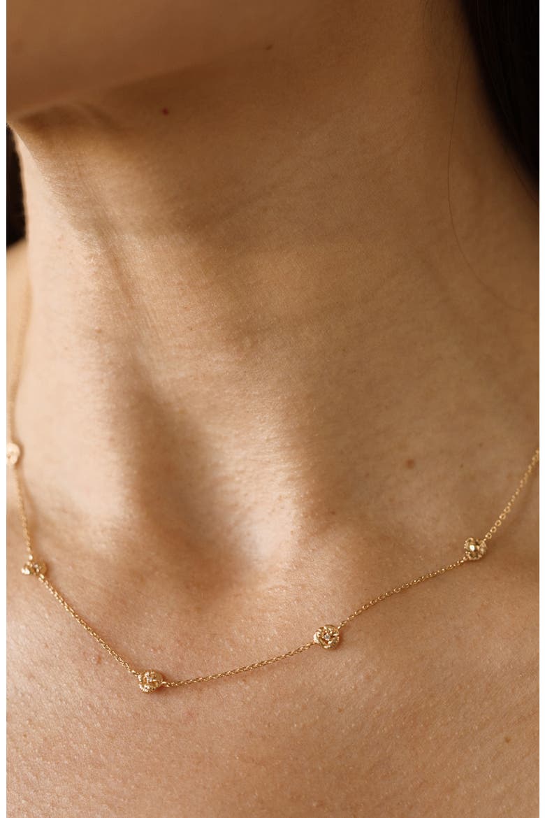 Cubic Zirconia Birthstone Flower Station Necklace, Alternate, color, GOLD FEBRUARY