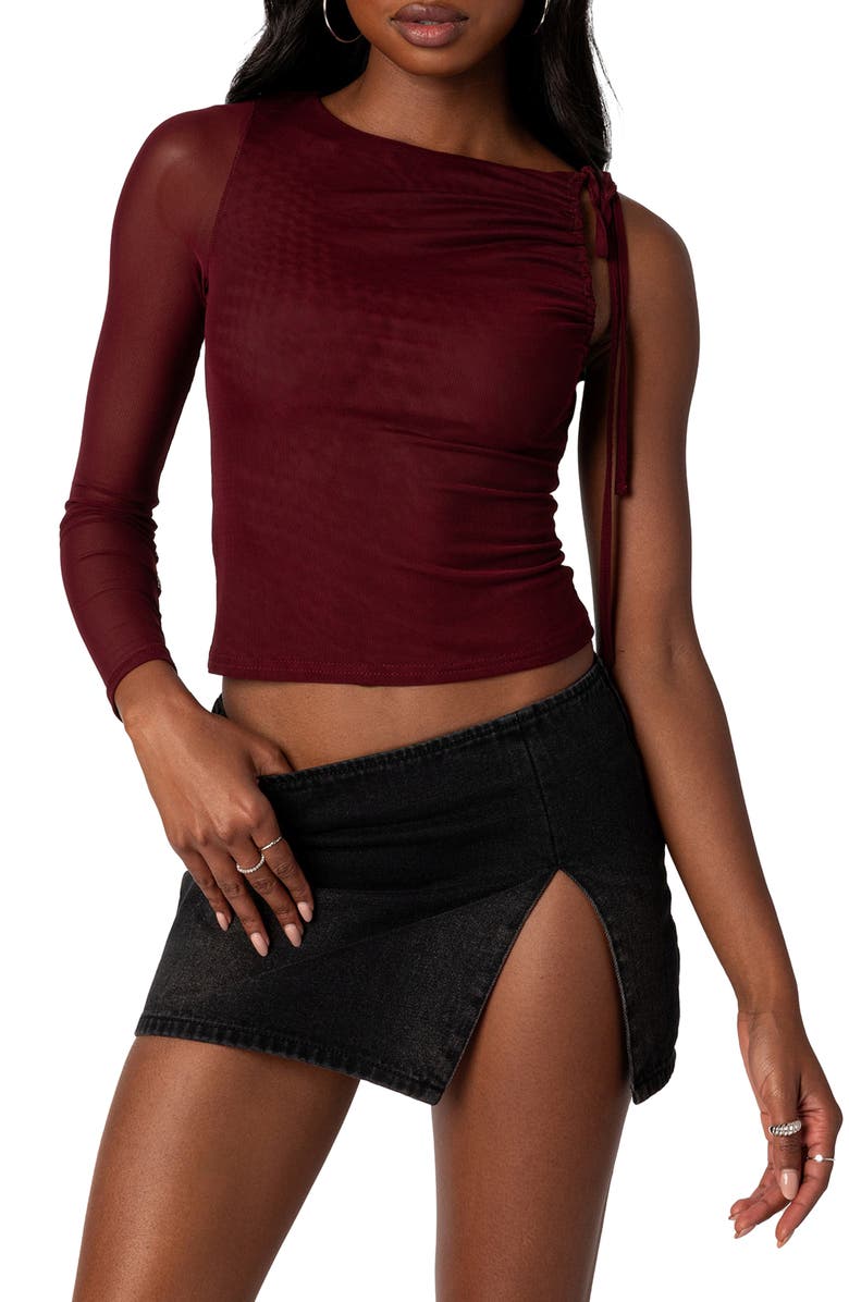 EDIKTED Jupiter Asymmetric Mesh Sleeve Top, Main, color, 