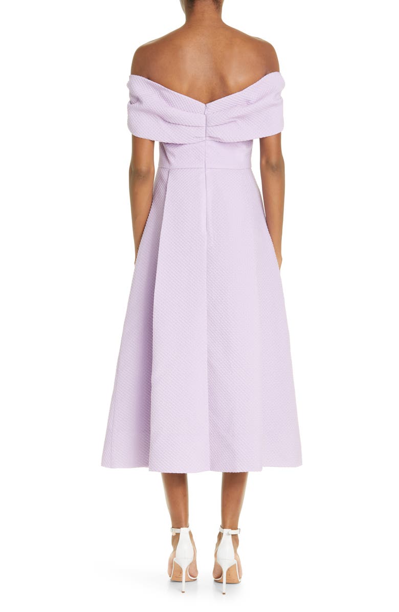 Lela Rose Diamond Jacquard Off the Shoulder Midi Dress, Alternate, color, 