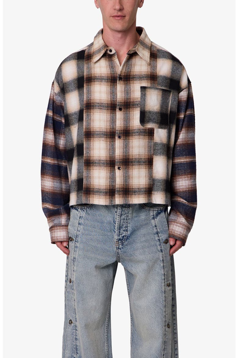 PANELED FLANNEL SHIRT, Alternate, color, BEIGE MULTI