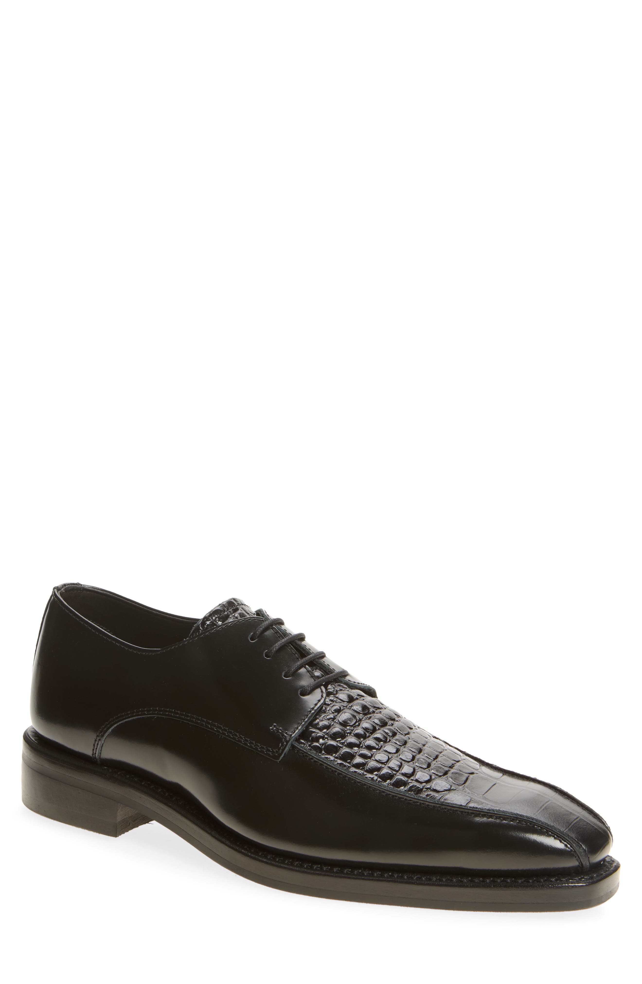 Railway Croc Embossed Leather Derby, Main, color, LICORICE CROC BULL HIDE