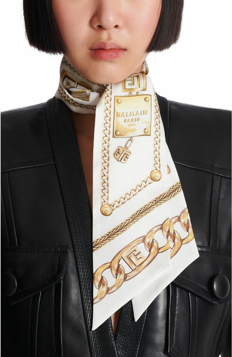 Balmain Printed Silk Bandana With Balmain Chains Pattern, Alternate, color, 