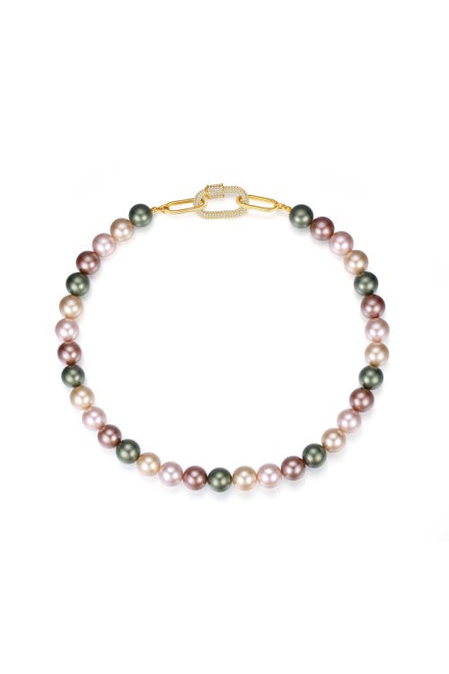 Classicharms Shell Pearl Necklace With Gem-encrusted Carabiner Lock In Gold