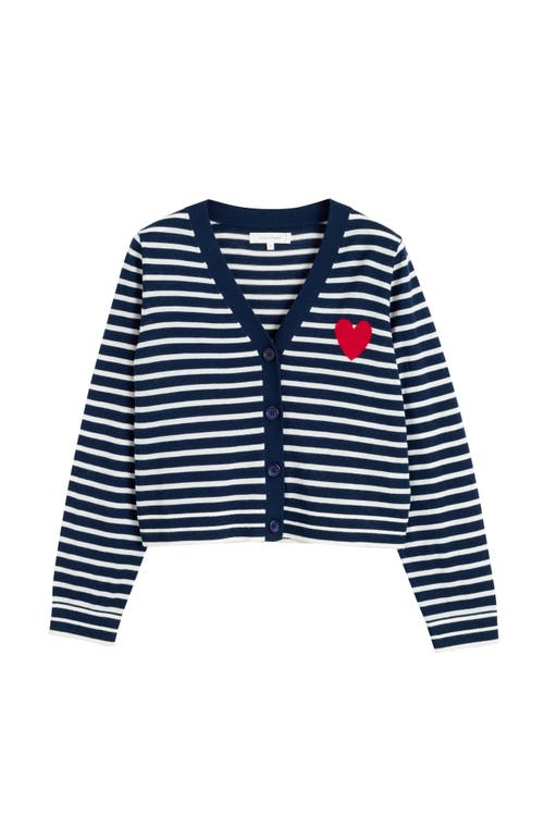 Chinti & Parker Breton Heart Cardigan In Navy/cream/true Red
