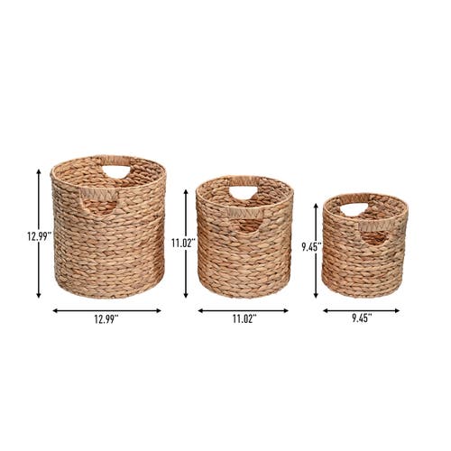 Happimess Avery Bohemian Cottage Handwoven Hyacinth Cylinder Nesting Baskets With Handles (set Of 3) In Natural