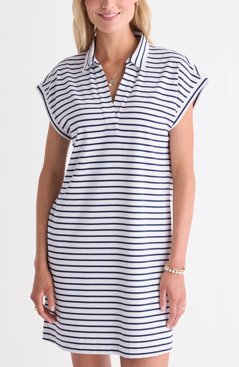 vineyard vines Margo Stripe Short Sleeve Polo Dress, Alternate, color, Baystripe White/ Navy