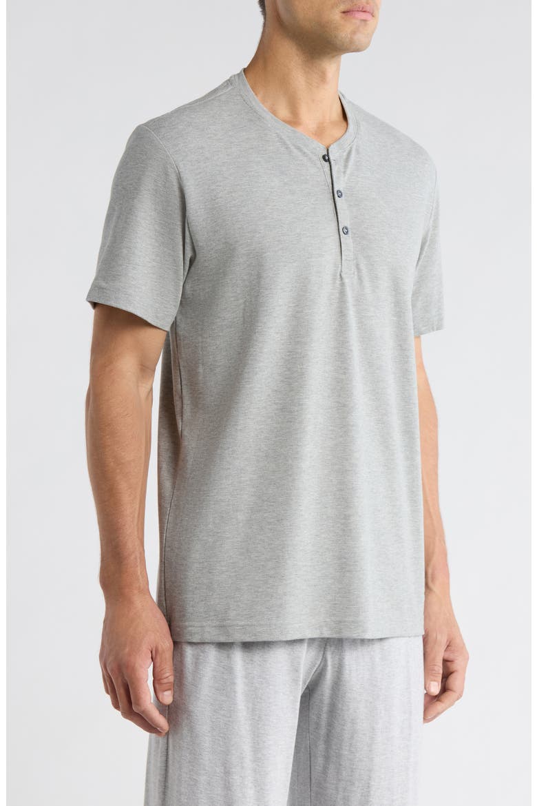 Featherweight Short Sleeve Henley Pajama Top, Alternate, color, GREY