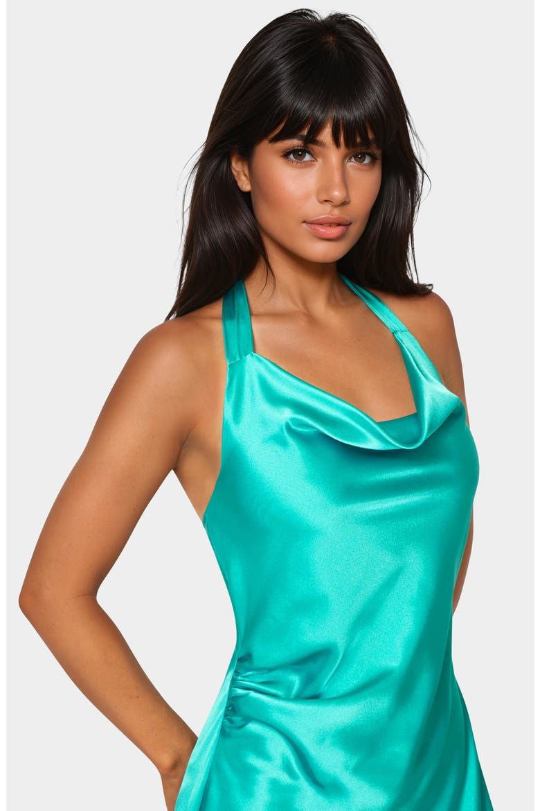 Satin Halter Neck Slipdress, Alternate, color, JADE