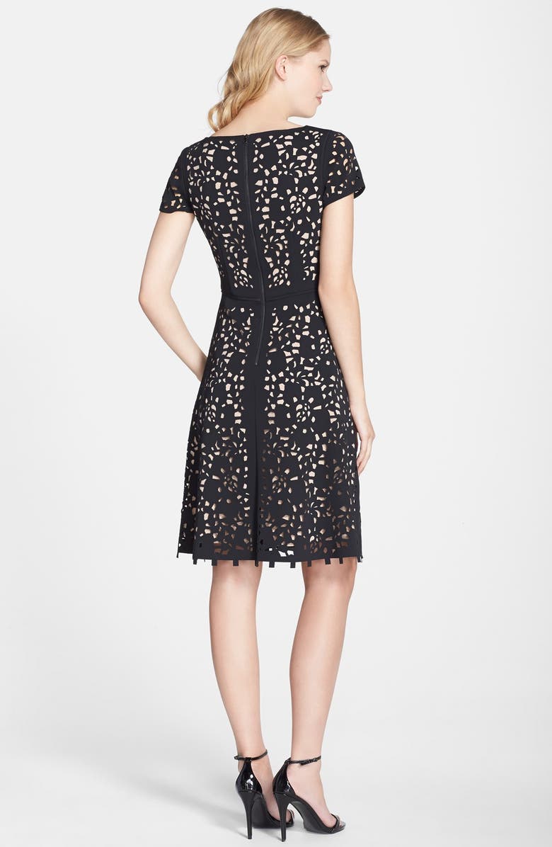 Nue by Shani Laser Cut Crepe Fit & Flare Dress, Alternate, color,