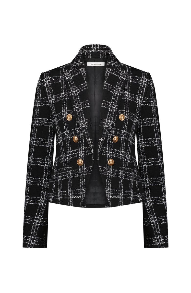The Noli Shop Gabrielle Tweed Double Breasted Blazer, Alternate, color, Black Tweed