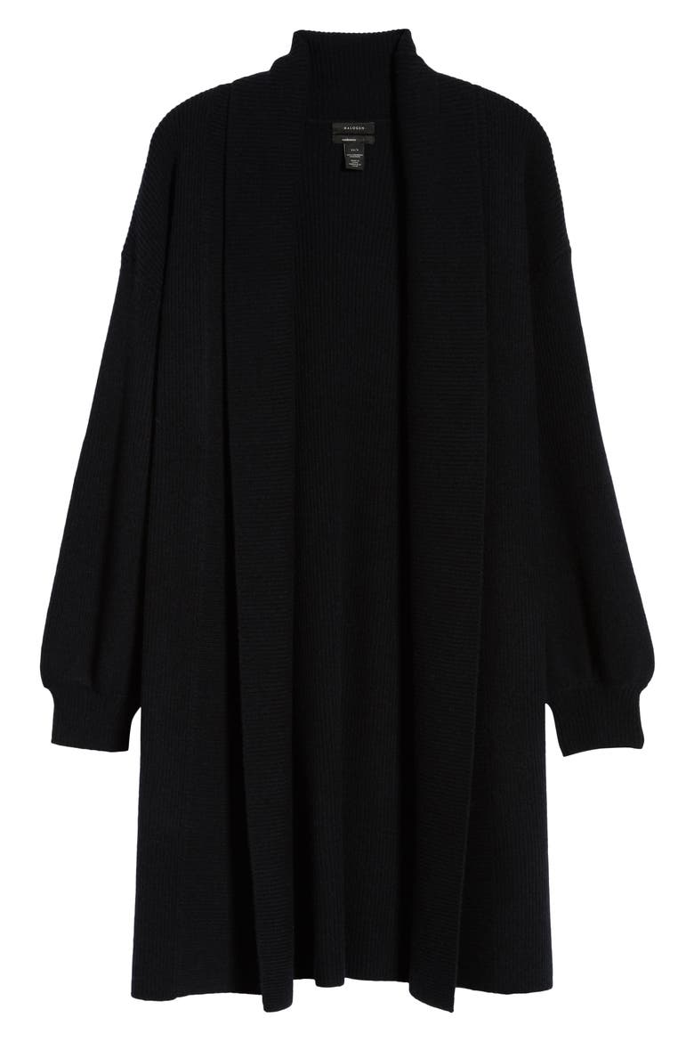 Blouson Sleeve Long Cashmere Cardigan, Alternate, color, BLACK