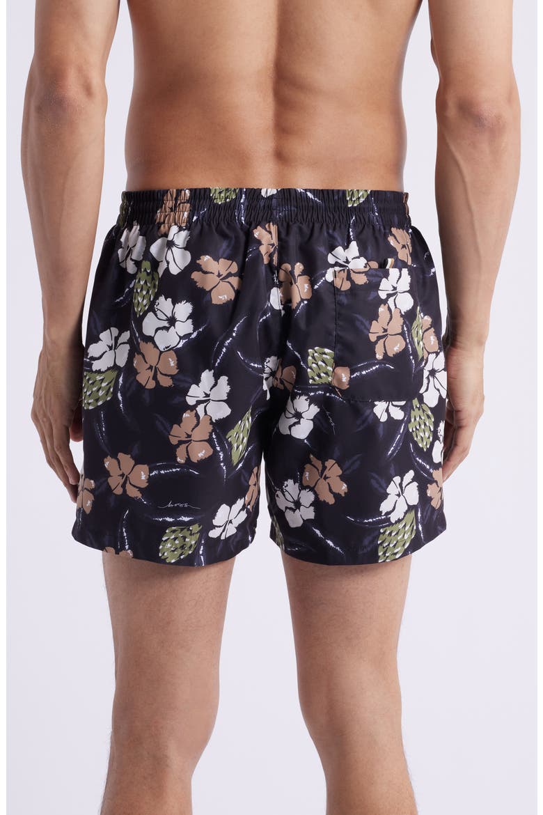 Piranha Floral Swim Trunks, Alternate, color, BLK