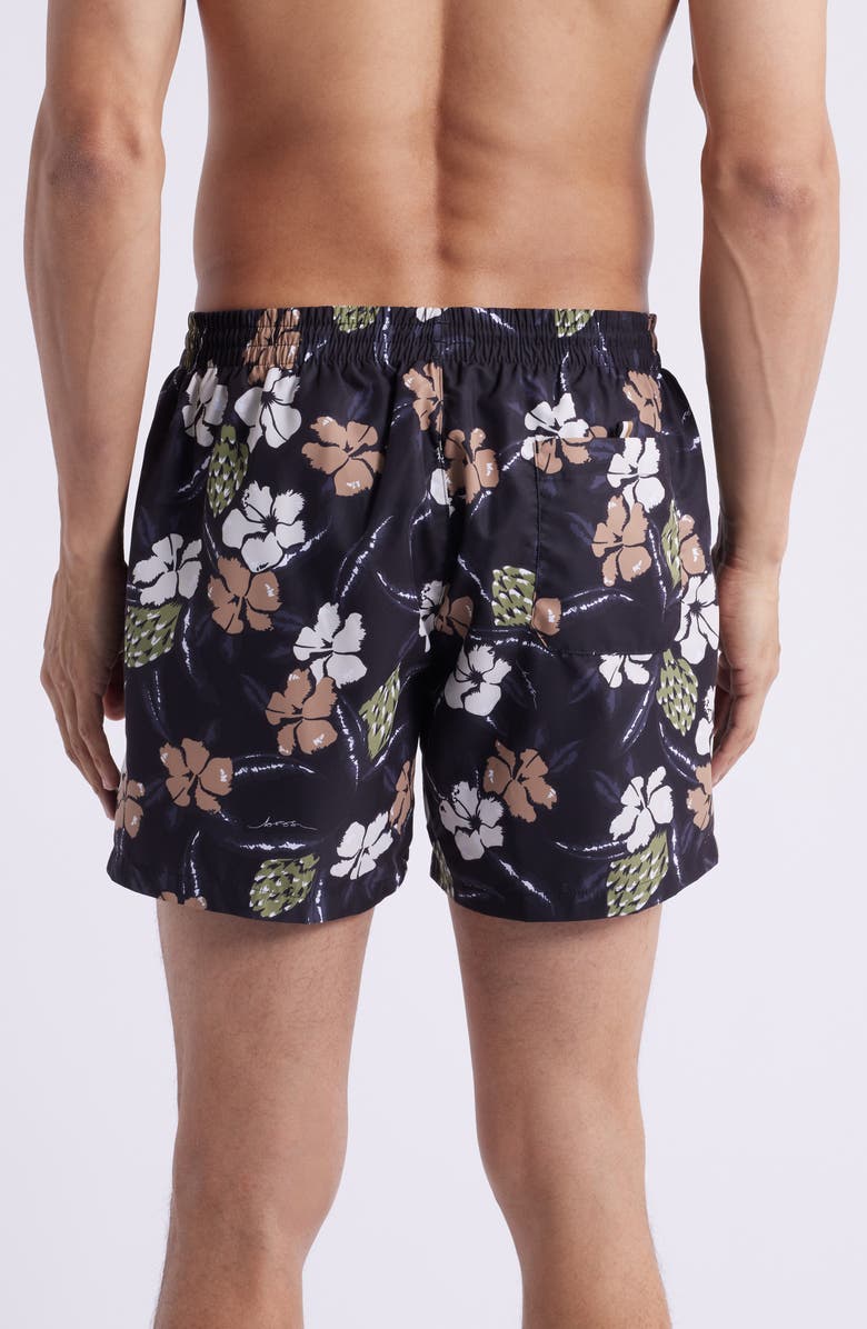 BOSS Piranha Floral Swim Trunks, Alternate, color, Black