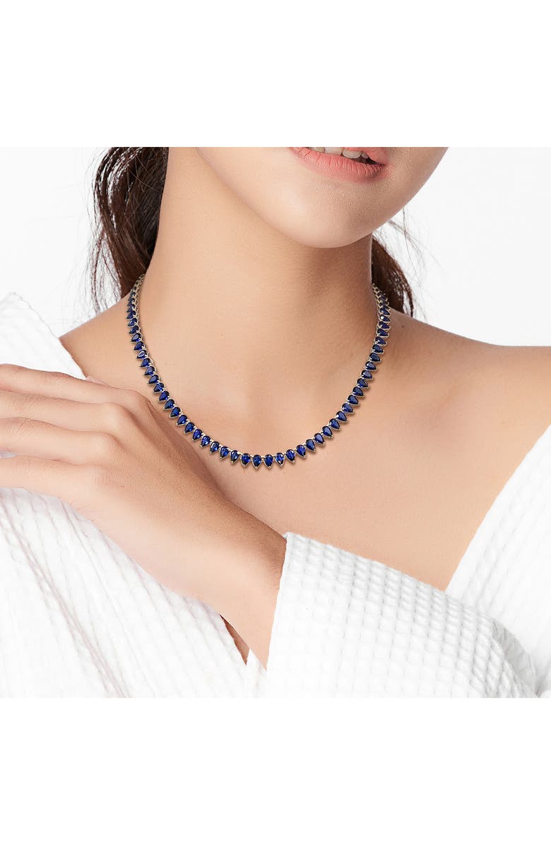 DELMAR Sterling Silver Pear Cut Lab Created Sapphire Tennis Necklace, Alternate, color, 