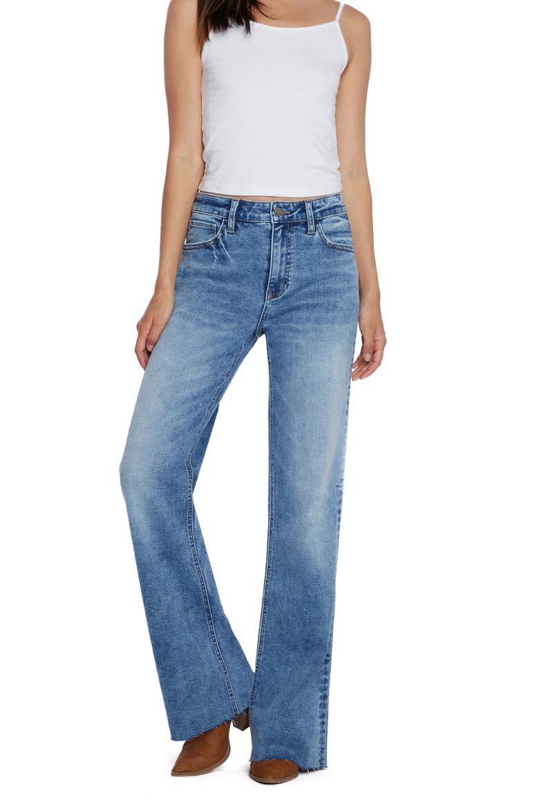 Olivia Raw Hem High Waist Flare Jeans, Alternate, color, SEA BLUE