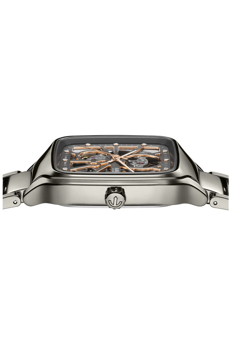True Square Diamond Automatic Open Heart Bracelet Watch, 38mm, Alternate, color, GRAY