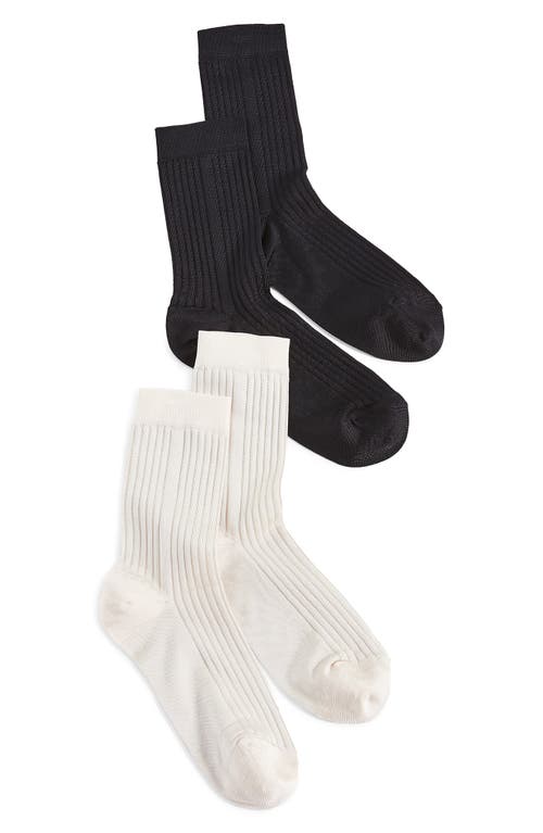 Stems 2-Pack Silky Ribbed Crew Socks in Black/Ivory 