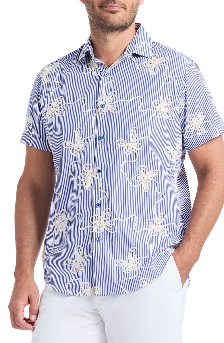 Robert Graham Primrose Cotton Short Sleeve Button-Up Shirt, Alternate, color, Blue