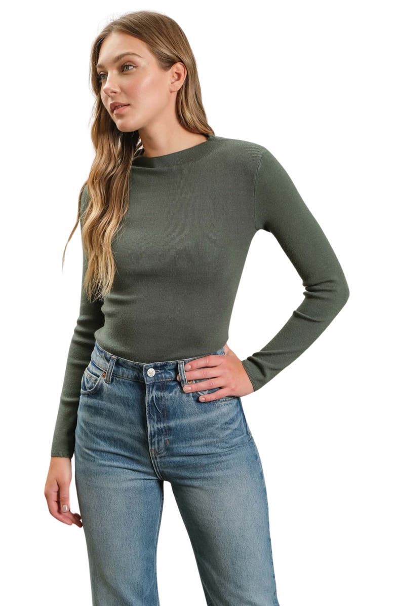 Blu Pepper Mock Neck Rib Sweater, Alternate, color, Dark Green