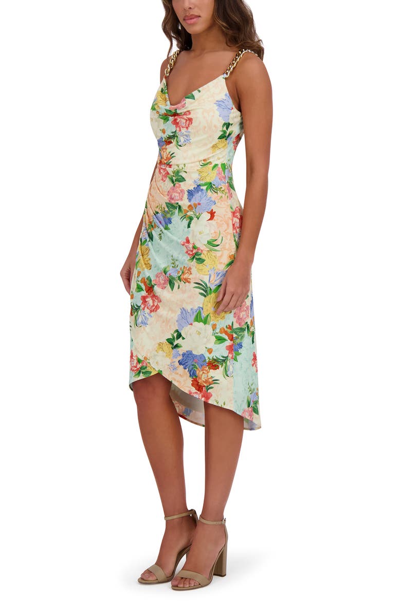 Floral Chain Strap Ruched Body-Con Dress, Alternate, color, BEIGE MULTI