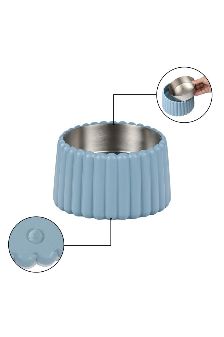 Ripple Ridge Slanted Concrete and Stainless Steel Bowl Pet Feeder, Alternate, color, Blue