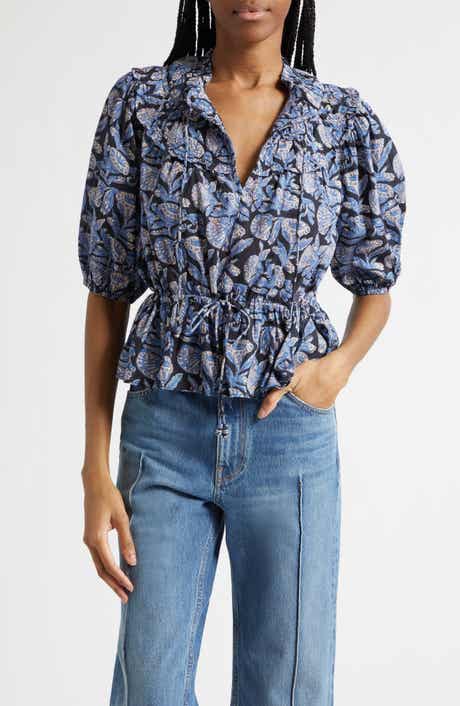Elvie Floral Frill Collar Puff Sleeve Top
