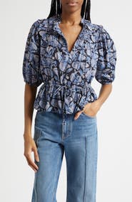 Ulla Johnson Elvie Floral Frill Collar Puff Sleeve Top