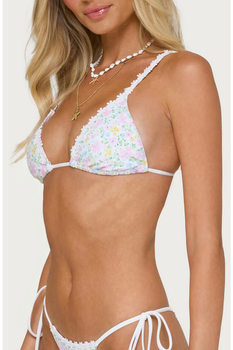 Catey Floral Lace Trim Bikini Top, Alternate, color, WHITE