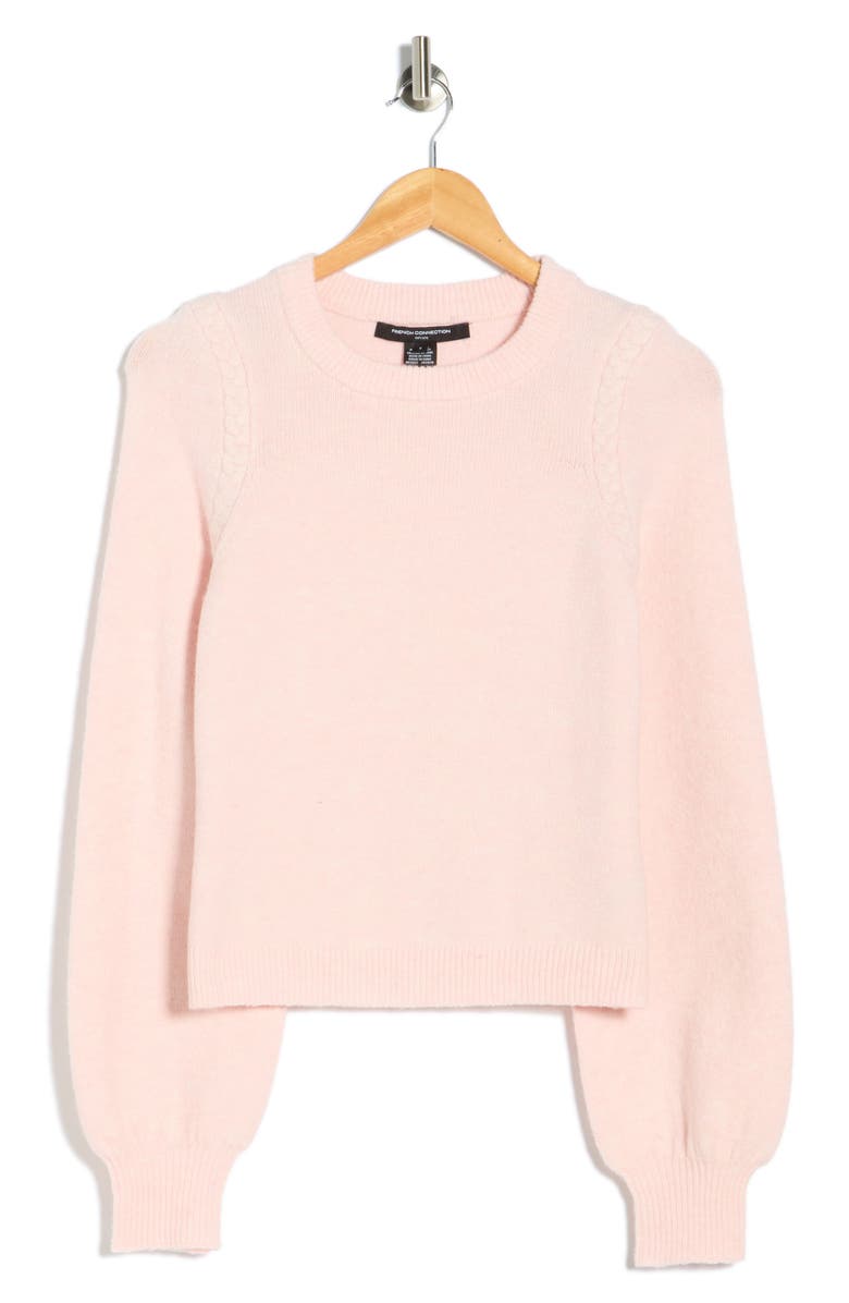 French Connection Braided Shoulder Crewneck Sweater, Alternate, color, Pale Pink