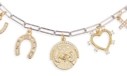 Panacea Two-tone Charm Paper Clip Chain Necklace In Multi