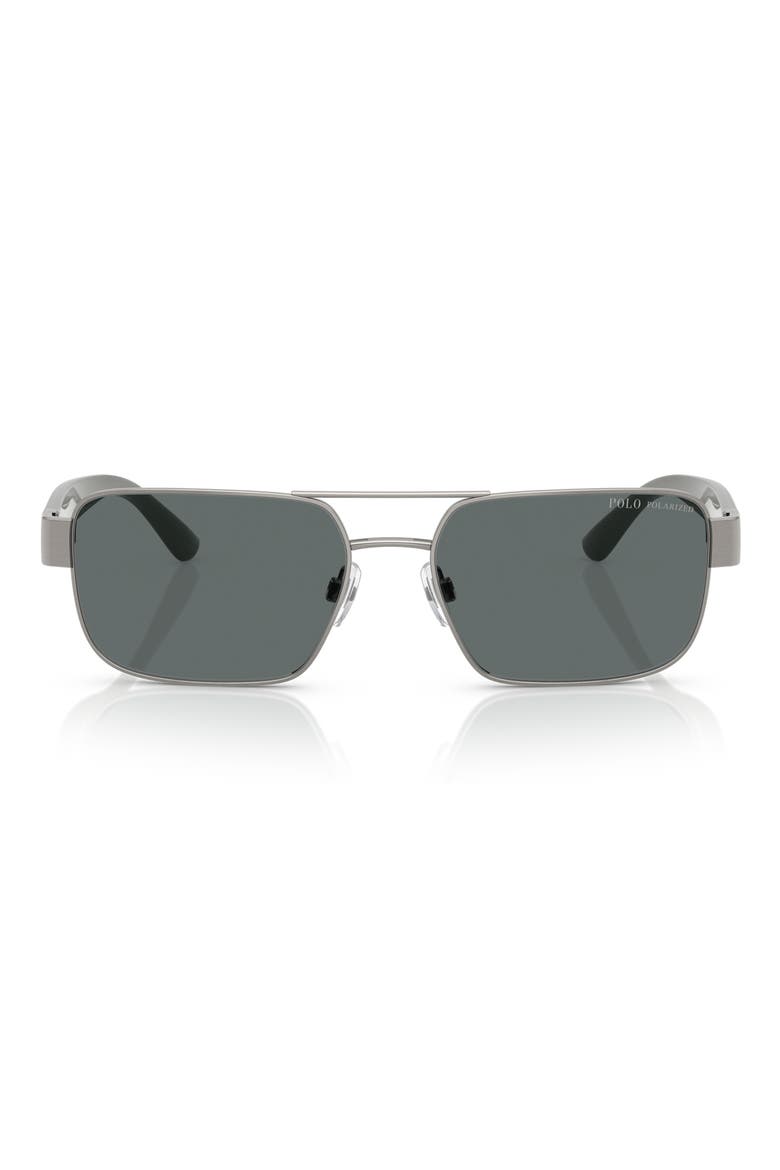 58mm Polarized Rectangle Sunglasses, Main, color, BRUSHED GUNMETAL / DARK GREY
