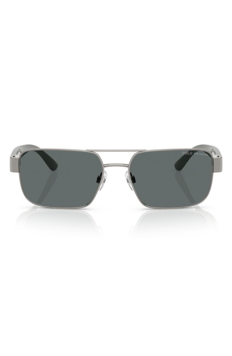 Polo Ralph Lauren 58mm Polarized Rectangle Sunglasses, Main, color, Brushed Gunmetal / Dark Grey