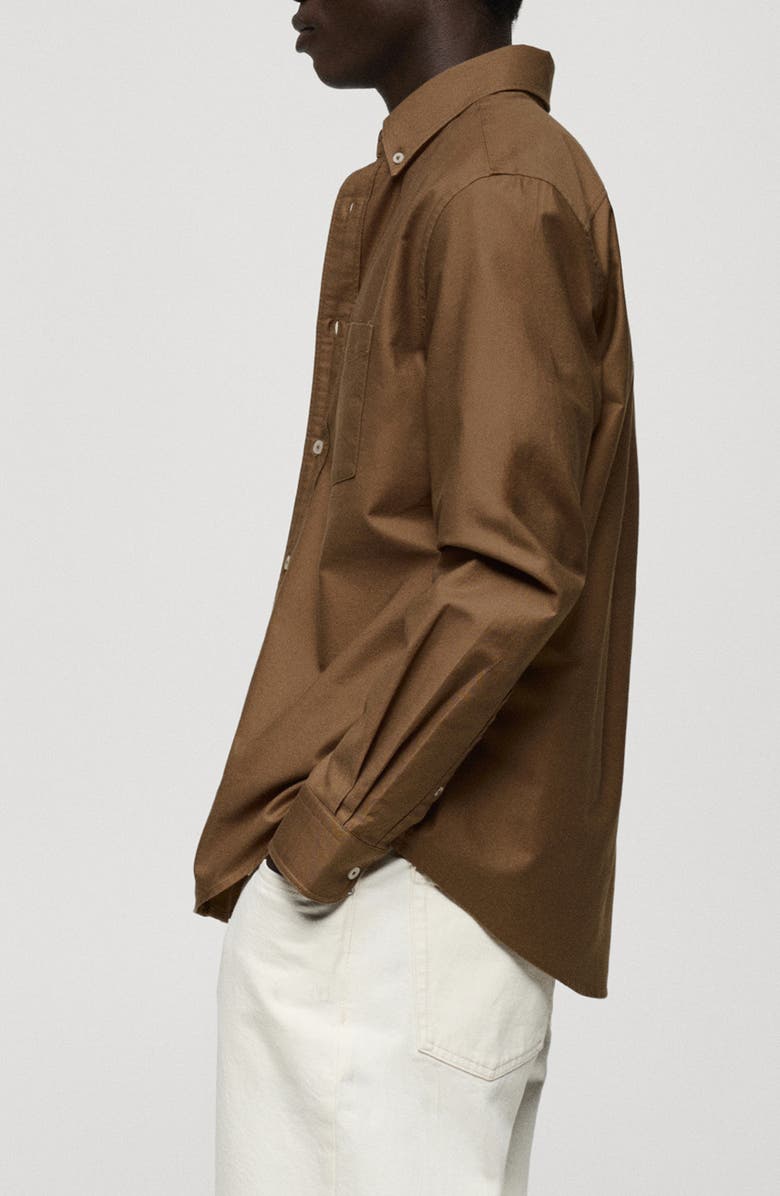 MANGO Cotton Oxford Button-Down Shirt, Alternate, color, Brown