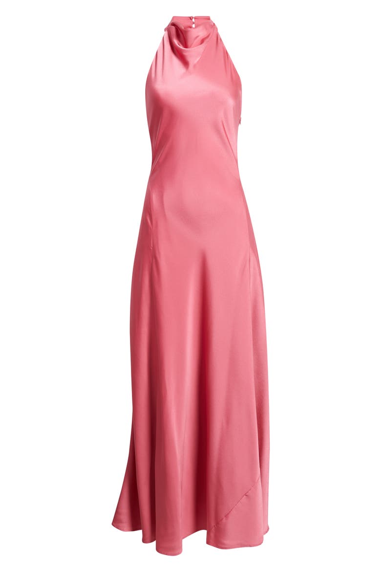 Sibella Cowl Halter Neck Satin Gown, Alternate, color, PUNCH