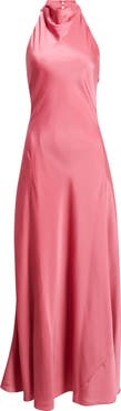WAYF Sibella Cowl Halter Neck Satin Gown