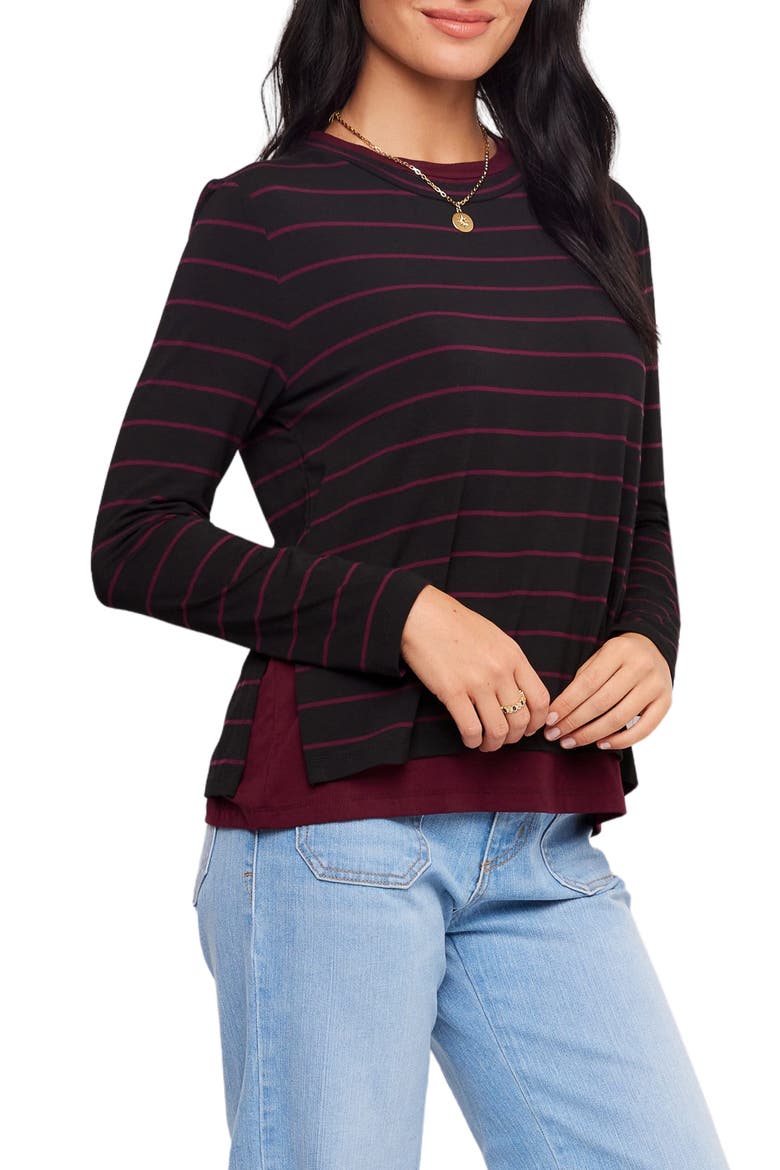 Double Layer Side Slit Top, Alternate, color, BLACK/ WINE
