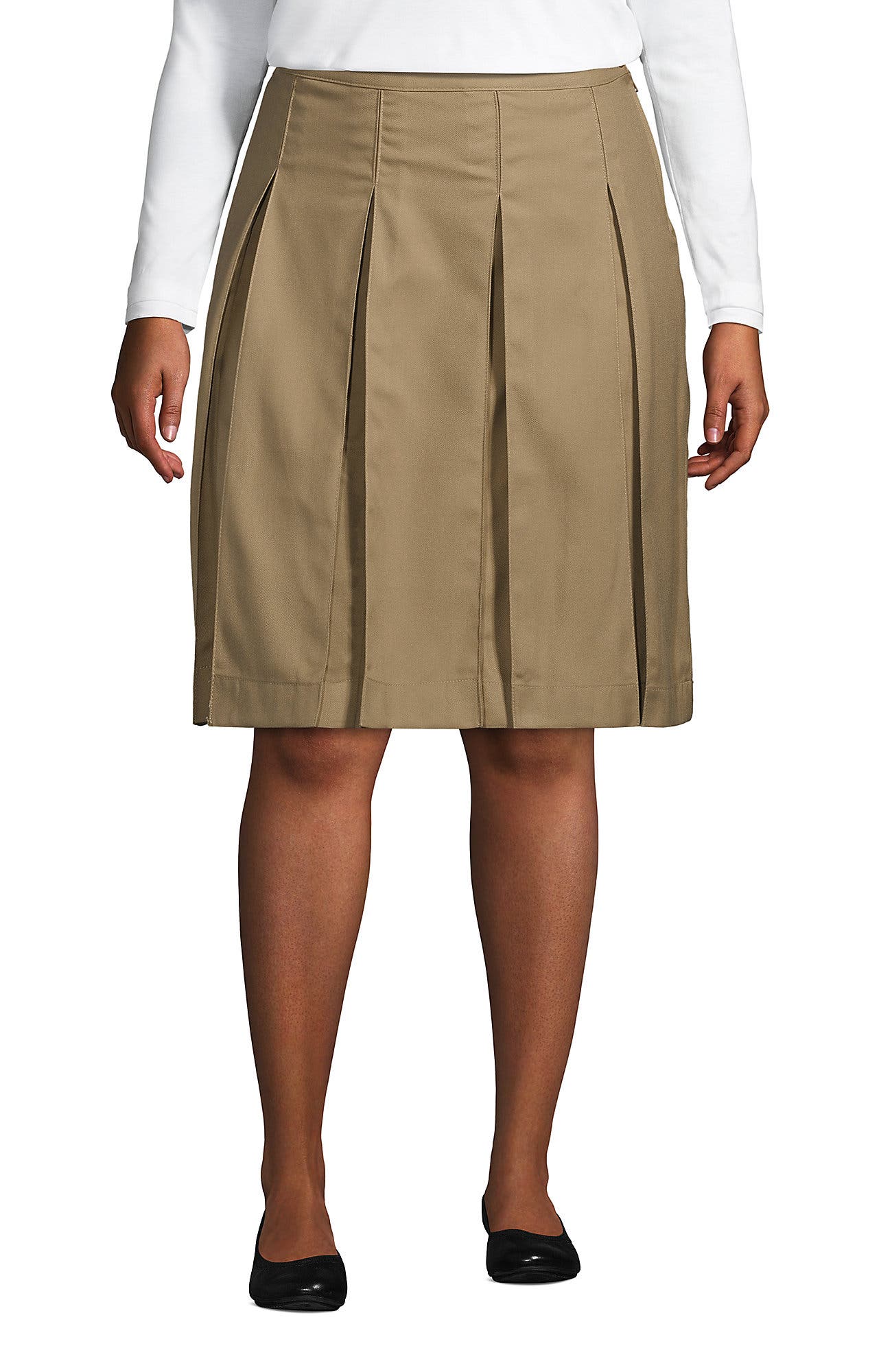 Plus Size Solid Top of Knee Box Pleat Skirt - image 5