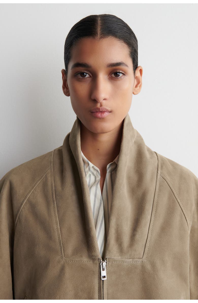COS Shawl-collar Suede Bomber Jacket, Alternate, color, Beige