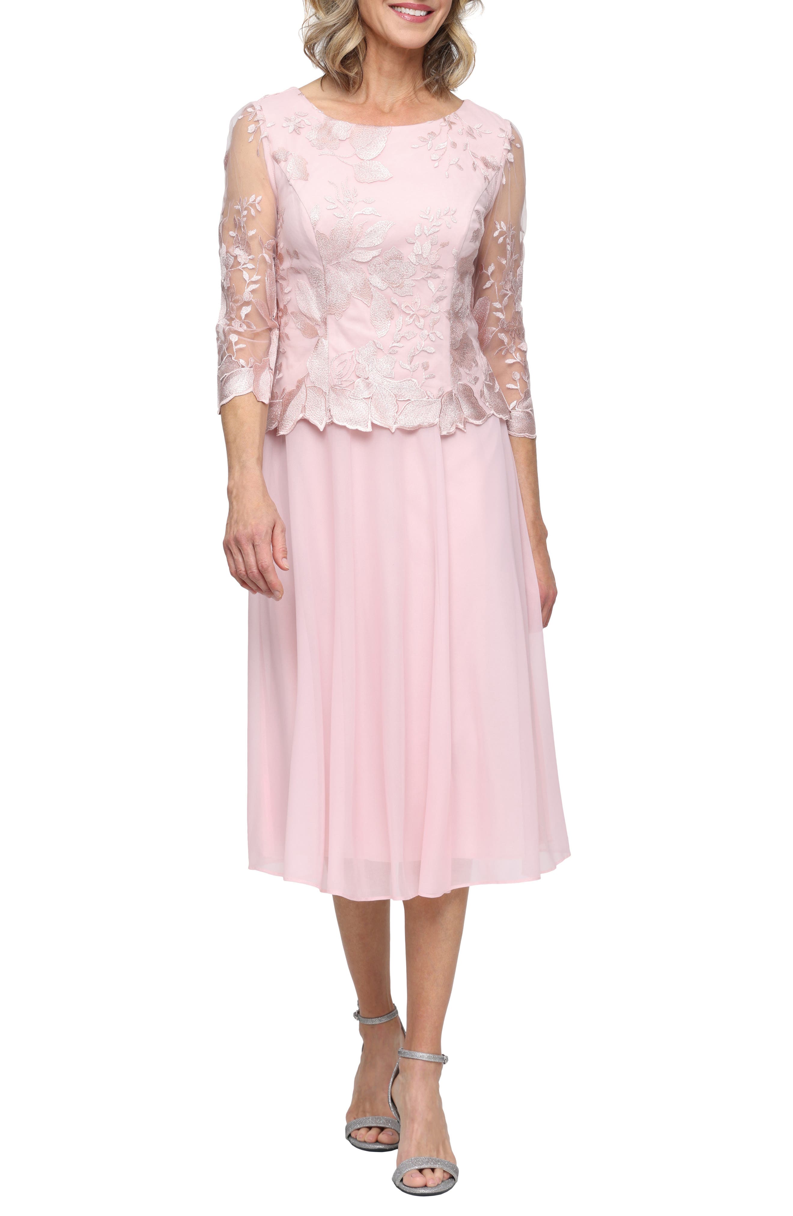 Illusion Sleeve Embroidered Midi Dress - image 3