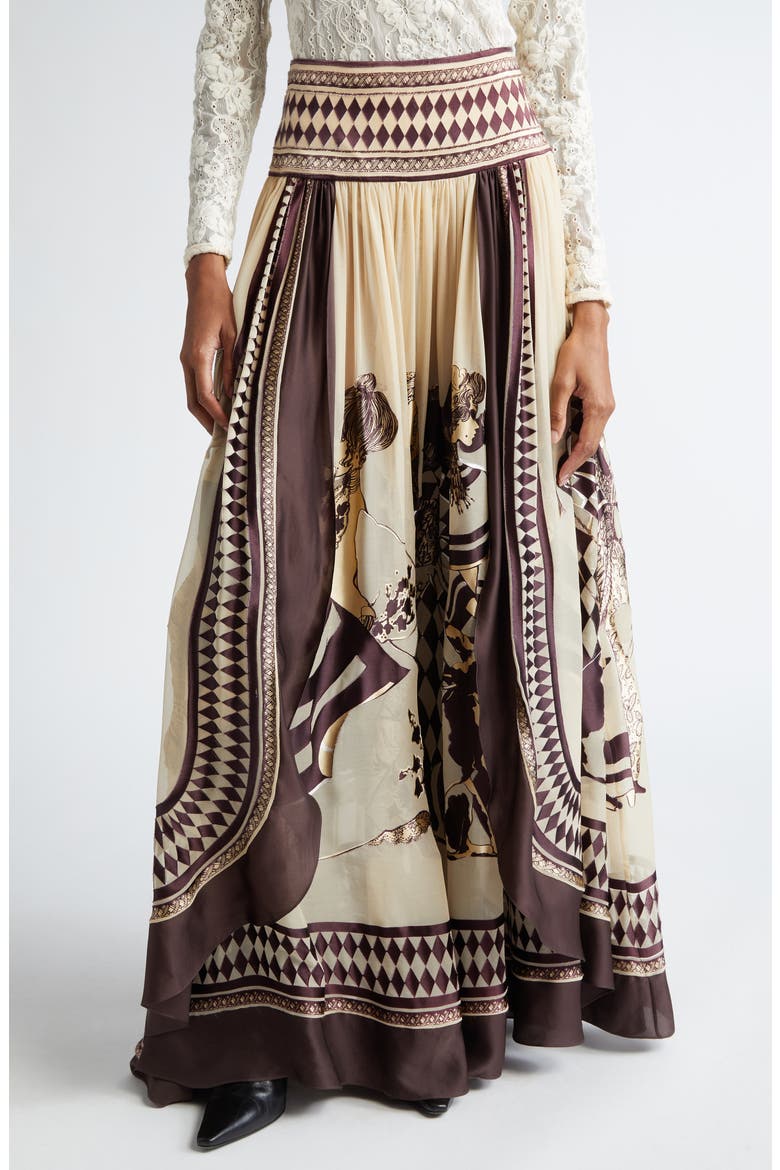 Illustration Otto Jacquard Pleated Maxi Skirt, Main, color, TEA/ MAHOGANY