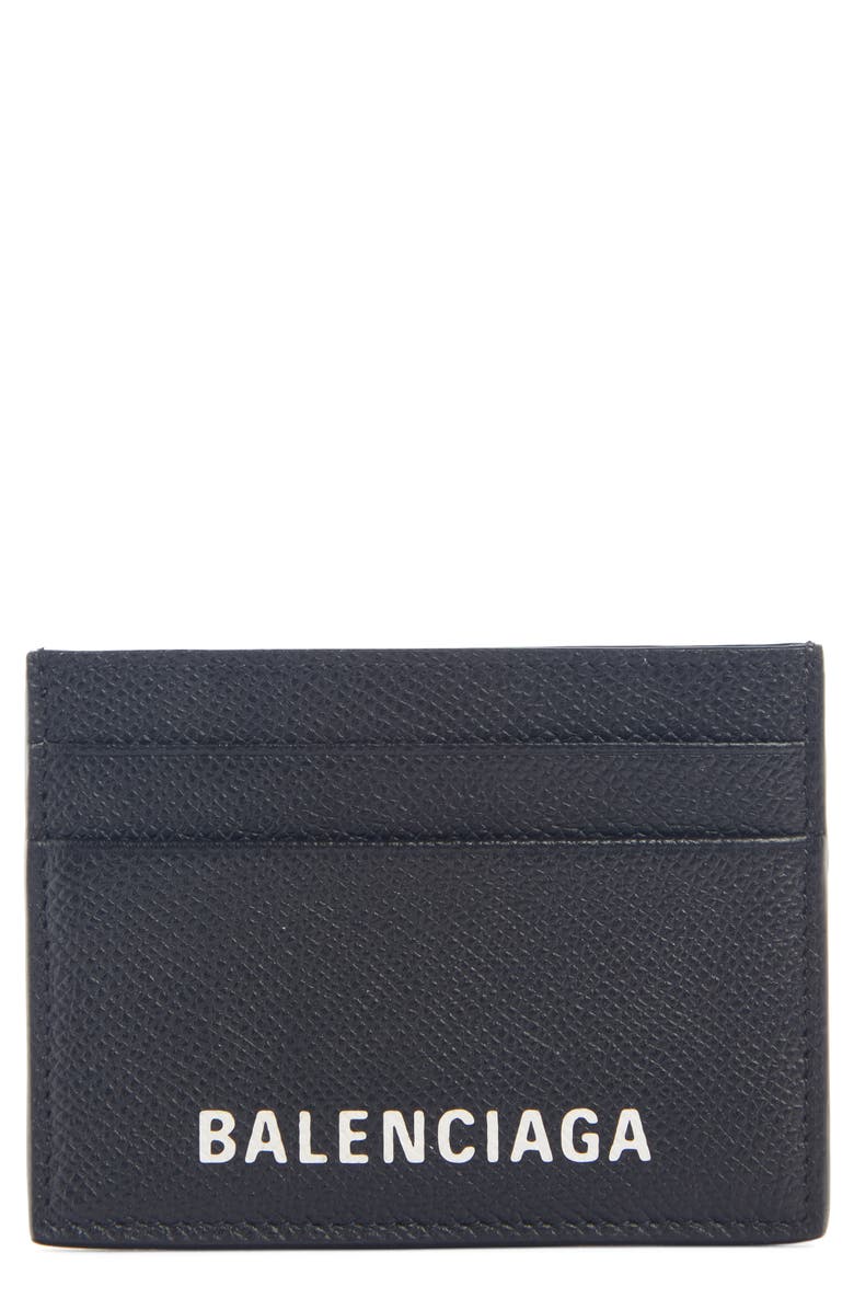 Balenciaga Ville Pebbled Leather Card Holder, Main, color,