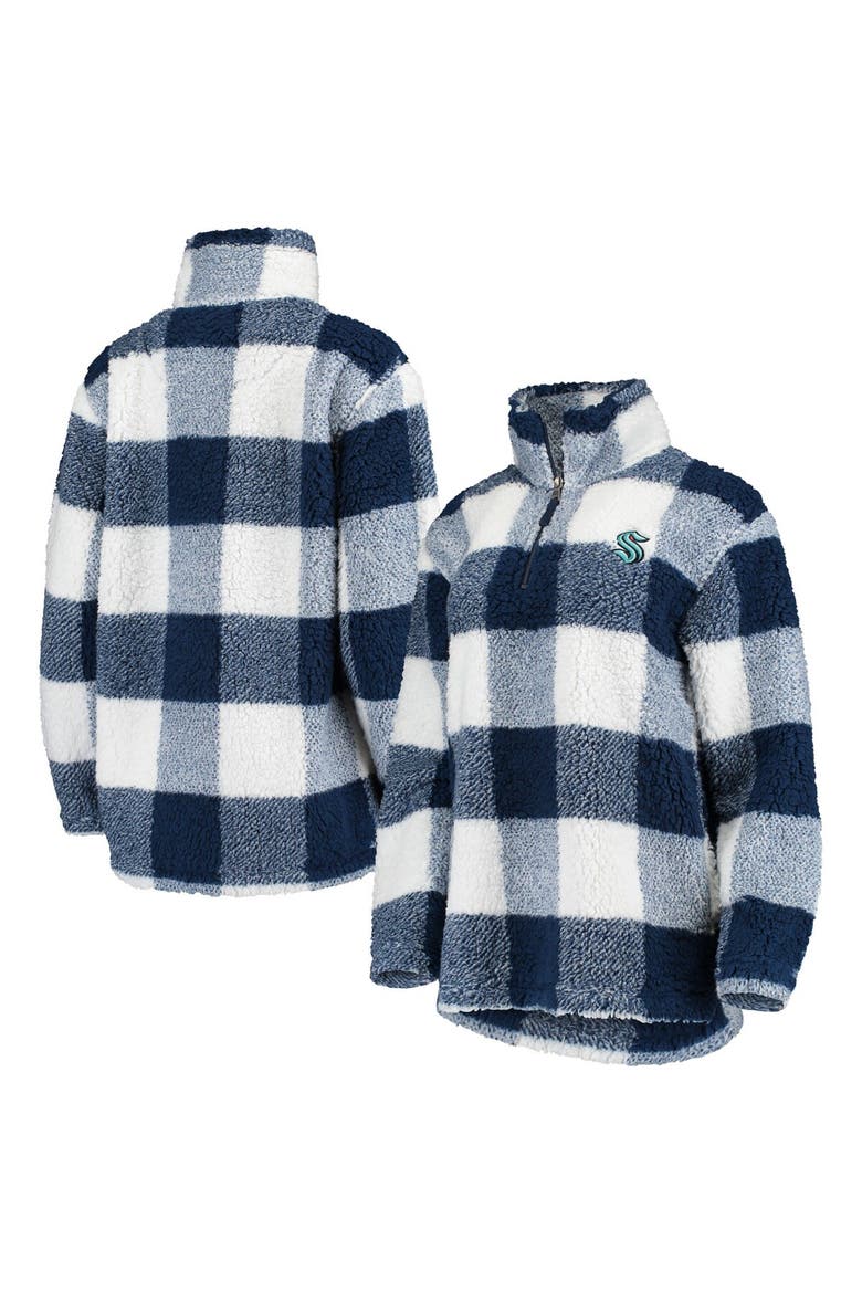 Women's G-III 4Her by Carl Banks Deep Sea Blue/White Seattle Kraken Plaid Sherpa Quarter-Zip Jacket, Main, color, Navy
