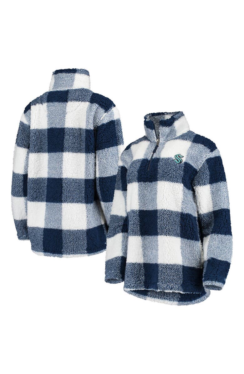 G-III 4HER BY CARL BANKS Women's G-III 4Her by Carl Banks Deep Sea Blue/White Seattle Kraken Plaid Sherpa Quarter-Zip Jacket, Main, color, Navy