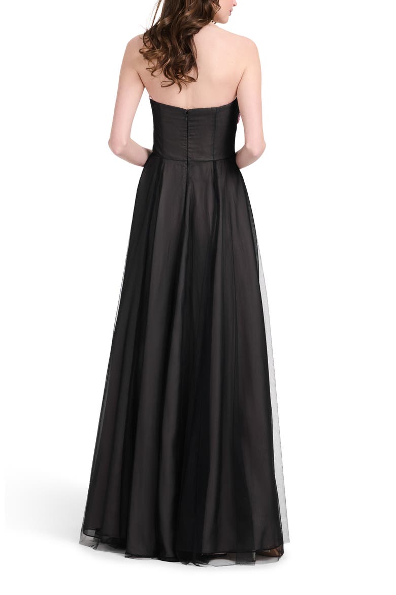 3D Floral Strapless Tulle Gown, Alternate, color, BLACK MULTI