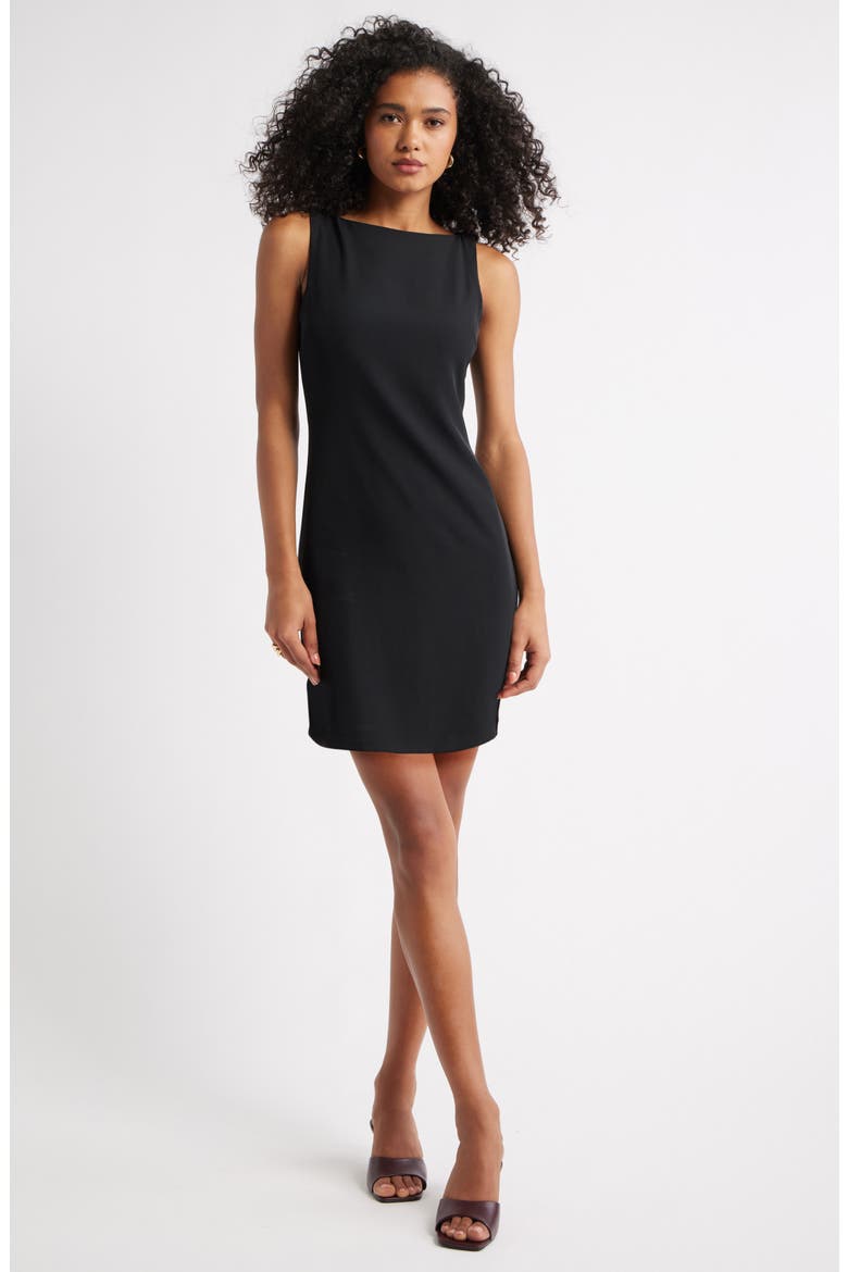 Bateau Neck Sleeveless Minidress, Main, color, BLACK