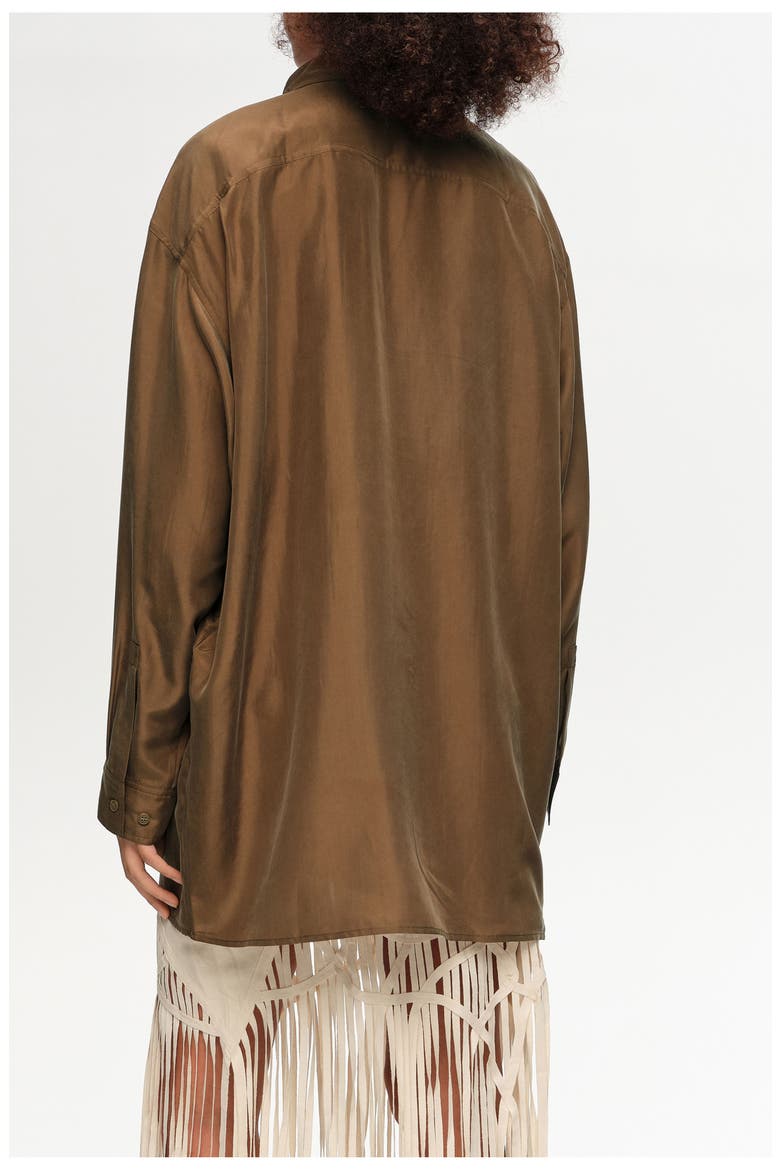 Oversize Silk Shirt, Alternate, color, OLIVE
